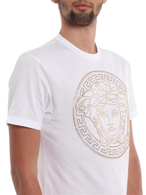 white and gold versace t shirt|Gold Versace shirts for men.